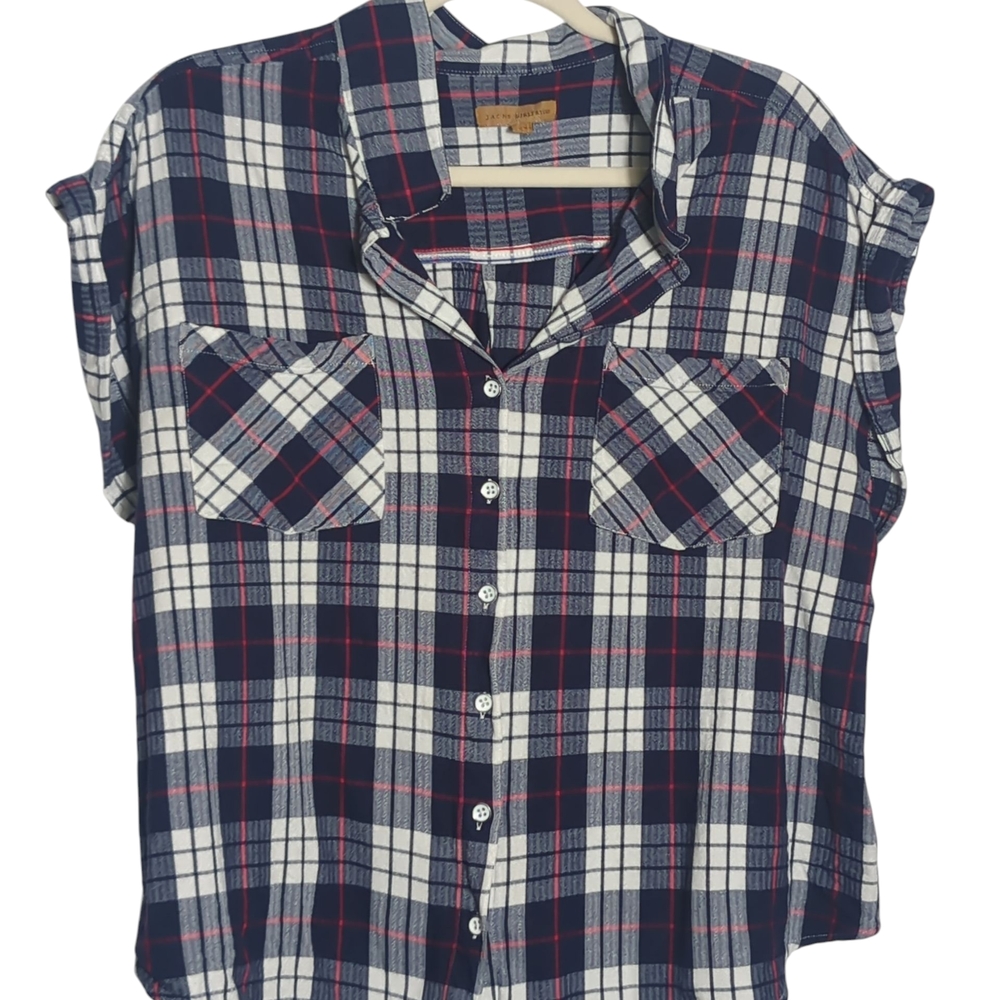 JACHS Girlfriend 2x Cap Sleeve Plaid Button Down Shirt Coastal Cowgirl Rodeo